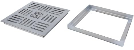 Durlo Grille de drainage en acier inoxydable, couvercle de caniveau de drainage extérieur, siphon de carré 200 x 200 x 20 x 2 mm avec cadre pour trottoir, cour, patio, commerce