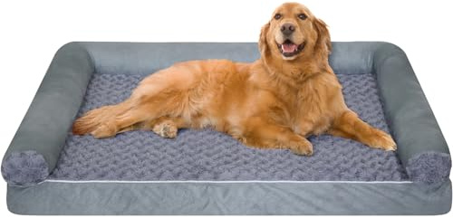 Orthopaedic Dog Bed - Waterproof Dog Cushion with Egg Carton Memory Foam and U-shaped Padding, Washable and Removable Grey Dog Sofa with Non-Slip Base, 75 x 50 x 15 cm
