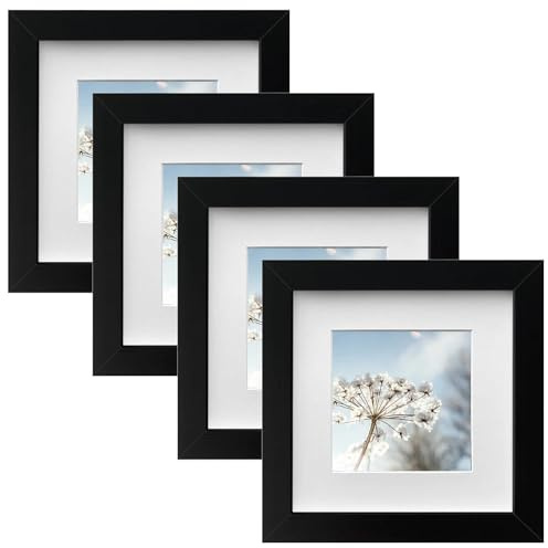Zyiphor 4er Set Bilderrahmen 15x15cm Schwarz Holzrahmen Quadratisch Fotorahmen Wandmontage Fotogalerie Display für Portraits, Collagen, Tischdekoration