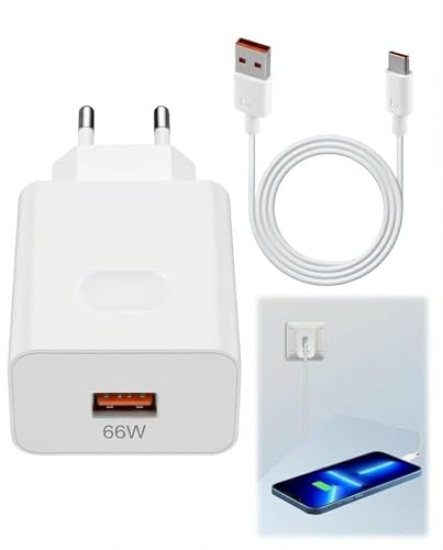 66W Chargeur Rapide USB C Kit avec Câble 1.5m pour Téléphones Android | Compatible H-onor 200 Lite Magic7 6 5 Pro X6b X6c, Hua-wei Pura70 Mate 60/50 Pro RS