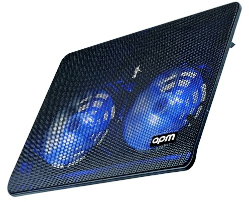 APM - Soporte ventilado para Ordenador portátil, Estructura de Metal Resistente, 2 Ventiladores silenciosos con LED Azul, refrigerador eficiente para PC portátil de 12 a 17, Altura Ajustable 571929