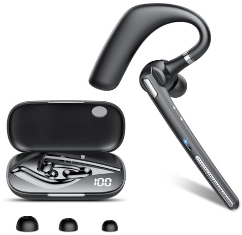 CASCHO Auricolare Bluetooth Singolo Cuffie Bluetooth V5.4, 100 Ore in Standby, Auricolari Bluetooth Singolo con CVC8.0 ENC Doppio Microfono, Doppia Connessione, Muto, Cuffie per Guida/Ufficio