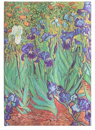 Van Gogh’s Irises Midi Unlined Hardcover Journal: Hardcover, 120 gsm, ribbon marker, memento pouch, elastic closure, book edge printing