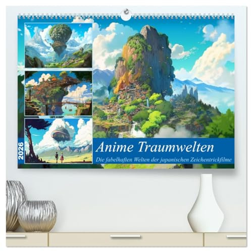 Anime Traumwelten (hochwertiger Premium Wandkalender 2026 DIN A2 quer), Kunstdruck in Hochglanz: Eine Reise durch die Welt der japanischen Zeichentrickfilme (CALVENDO Orte)