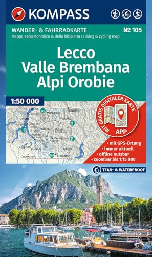 KOMPASS Wanderkarte 105 Lecco, Valle Brembana, Alpi Orobie 1:50.000: Wander- und Fahrradkarte in einem - inklusive Offline-Verwendung in der ... Radwege. Skitouren. Langlaufen. Reiten.