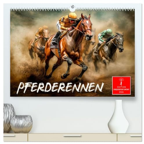 Pferderennen (hochwertiger Premium Wandkalender 2026 DIN A2 quer), Kunstdruck in Hochglanz: Mit Spitzenleistung von Pferd und Jockey zum Sieg. (CALVENDO Sport)