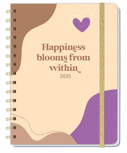 Happiness blooms from within Spiral-Kalenderbuch A5 2025: Taschenkalender 2025 mit Spiralbindung und viel Platz für Termine. Praktischer ... und Stickerbögen. (Kalenderbücher Heye)