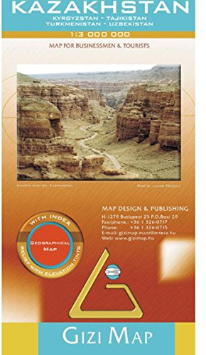 Gizi Map Kazakhstan Geographical: Map for Businessmen & Tourists. With index. Relief with elevation tints. With index. Relief with elevation tints