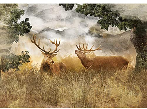 Runa Art Papel tapiz fotográfico 396 x 280 cm ciervos naturales | Lana Decoración De Pared Sala Cuarto | Fabricación alemana | marrón 9272012a