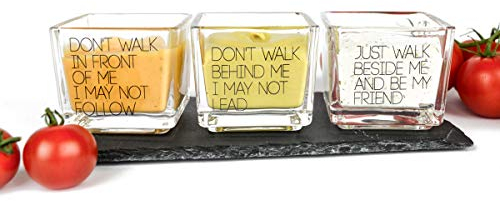 Sendez Servierplatte aus Schieferplatte mit Dip Schälchen aus Glas Teelichthalter