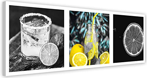 Leinwandbilder Zitrone Frucht Drink Bilder Kunstdruck für Küche Gelb 70x25 cm