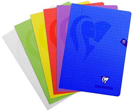 Clairefontaine 303210C - Schulheft / Heft Mimesys DIN A4 21x29,7 cm, 40 Blatt 90g, geheftet, kariert 10x10 mit Rand, Einband aus PP, farbig sortiert, 1 Stück