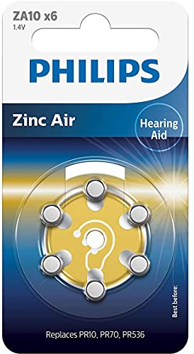 PHILIPS Blister 6 Zink-Luftbatterien, ideal für Hörgeräte (PR10, PR70, PR536), 1,4 V, 90 mAh