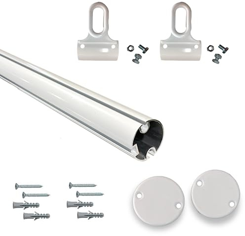 TENDAGGIMANIA Terminale per Tenda da Sole a Caduta Colore Bianco Diametro 45MM- Misura 150 CM -Kit Profilo Barra Alluminio Completo di Viti, tasselli, Tappi e Occhielli -Ricambi per Tende da Sole