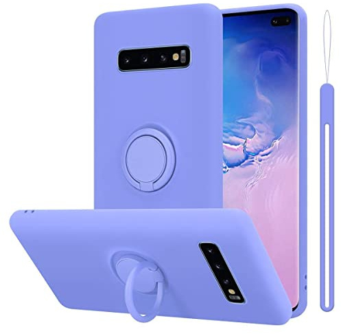 Cadorabo Hülle kompatibel mit Samsung Galaxy S10 4G Schutzhülle TPU Silikon Case Liquid Design mit Ring Slim Kratzfest Liquidsilikon Microfaser Case Hülle für Galaxy S10 4G in Lila