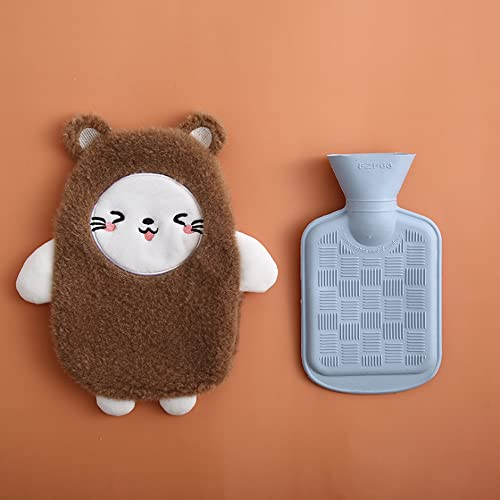 Premium Wärmflasche mit Weichem Bezug Abnehmbare 0.5 Liter Kinderwärmflasche Sichere und Haltbare Naturkautschuk Warm Hot Water Bottle Beste Geschenk (Katze-Braun)