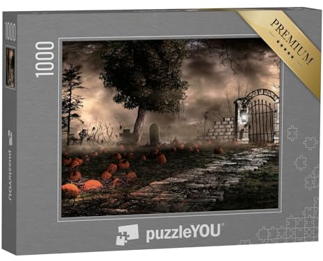 puzzleYOU: Puzzle 1000 Teile „Alter Friedhof mit Grabsteinen und Kürbissen, mystische Stimmung“ – aus der Puzzle-Kollektion Gothik