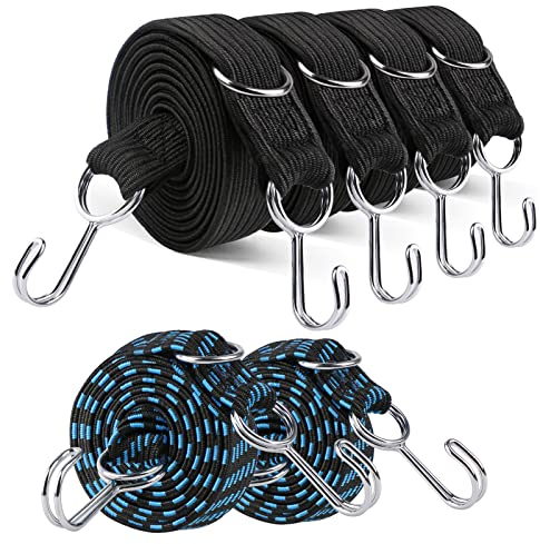 Lot de 6 tendeurs élastiques avec crochets, 4 sangles élastiques extra longues de 2 m et 2 cordes élastiques bleues de 1 m, 200 x 3 cm, 100 x 3 cm