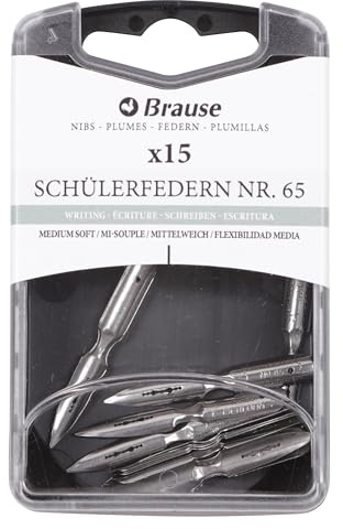 Brause 150065B - Packung mit 15 Metallfedern Schüler, für Zeichen und Schreiben, ideal für Kalligraphie, 1 Box