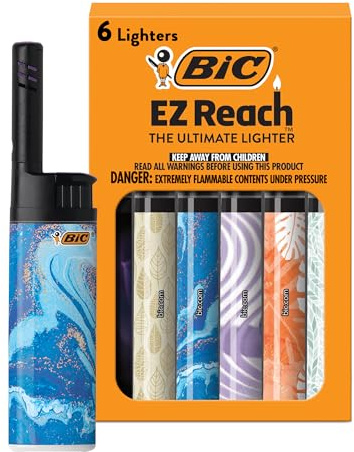 BIC EZ Reach Candle Lighter, The Ultimate Lighter with Extended Wand for Grills and Firepits (1.45-inch), Home Decor Design, 6 Count Pack