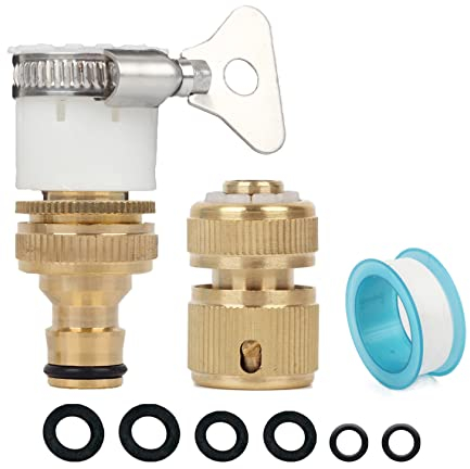 Round Mixer Tap Hose Connector, Universal Mixer Tap Connector Hose Pipe Fitting for Outside Garden Tap Kitchen Tap Diameter 14-22mm with 1/2 & 3/4 inch 2 in 1 Brass Threaded Tap Connector Adapter