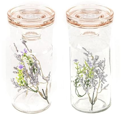 ROCKING GIFTS Set Candelabro Decorativo x2 Vaso Cristal Flor Lavanda Seca Portavelas Elegante 17 cm
