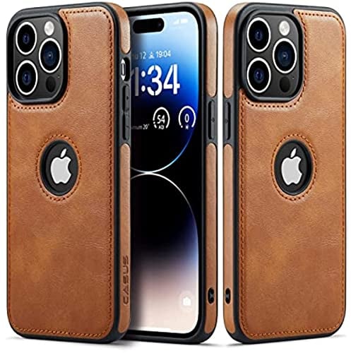 Sibada iPhone 14 Pro Max Hülle, iPhone 14 Pro Max Case, Logo View Kompatibel mit Slim Premium Veganes Leder Klassisch Luxus Elegant Dünn Cover, entworfen für iphone14promax hülle - Braun