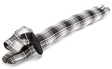 Sweet Home - Gepolsterter Zugluftstopper für Türen und Fenster in Hundeform, Durchmesser 17 cm, Länge 80 cm, aus Polyestergewebe, Tartan Weiß/Schwarz/Beige