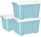 Cetomo 80L*3 Storage Boxes with Wheels, Plastic Storage Box with Lid, Latching Buckles, Click Closure, Stackable, Nesting, Durable Organizer for Home Office Clothes, Blue, 80L-3 Pack