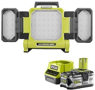 RYOBI Pack Triple panneau lumineux LED 18V One+ 3000 Lumens RLP18-0 - 1 Batterie 5.0Ah - 1 Chargeur rapide RC18120-150