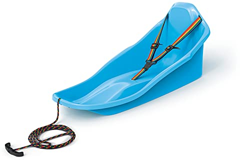 Schlitten mit Sicherheitsgurt Kleinkinder bis 3 Jahre Rodel Rutscher mit Seil TOPO (Blau)