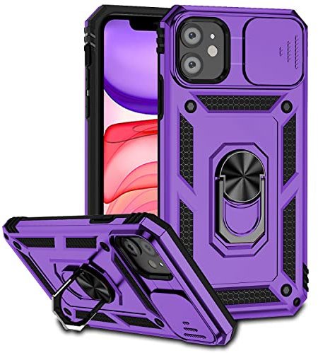 Hitaoyou iPhone 11 Case, iPhone 11 Case with Camera Cover & Kickstand Military Grade Shockproof Heavy Duty Protective with Magnetic Car Mount Holder Phone Cases for iPhone 11 Dark purple