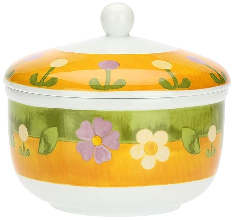THUN, Biscottiera con Coperchio in Porcellana Decorata a Mano con Motivi Floreali, Linea Florianne, Tazza Ø 8.5, 10.5 cm h, Capienza 300 ml