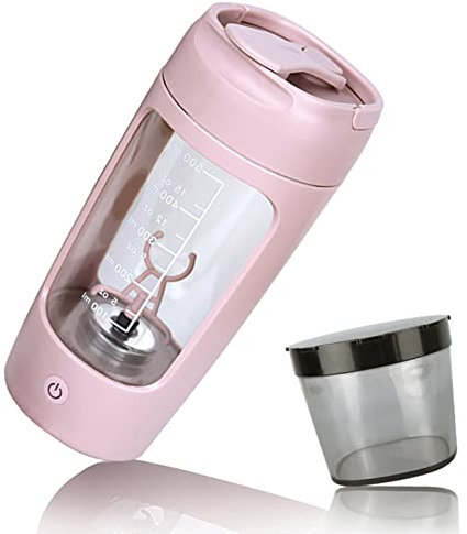 Maizoon Vaso Mezclador Eléctrico Recargable USB con Caja para Polvos Rosa Vaso Mezclador Portátil con Asa de Plástico de Calidad Alimentaria para Bebés Recargable Potente para Batidos de Proteínas