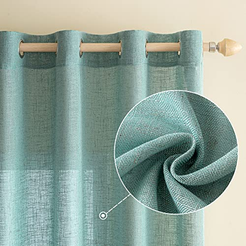 EMEMA Gardinen Vorhänge Leinenvorhang mit Ösen Voile Vorhang Leinenoptik Modern Halbtransparent für Wohnzimmer Dekoschal Kinderzimmer Schlaufenschal Küchengardinen 2er Set 140x160cm (BxH) Türkis