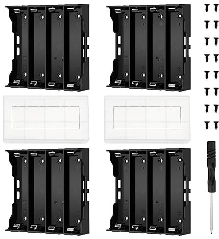 4 PCS 18650 Battery Holder, KUOQIY 4 x 3.7V 18650 Battery Holder Case with Pin, with 2 PCS Plastic Battery Storage Box & Screwdrivers & Screws (4 Slots)