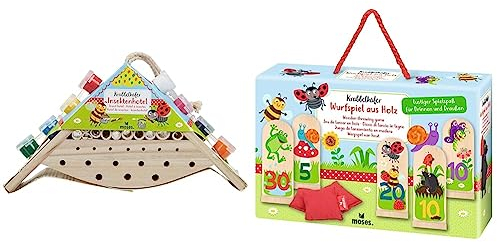 Moses 16099 Krabbelkäfer Insektenhotel zum Bemalen | Nisthilfe zum Selbergestalten | Für Kinder & 16155 Wurfspiel, Holzwurfspiel für drinnen und draußen
