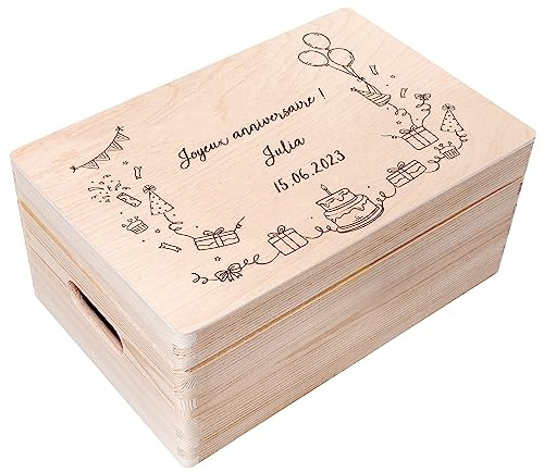 Creative Deco Personalised Birthday Gift | Gifts for Women, Men, Girls or Boys | Unique Wish Text Custom Gift Box | Customised Wooden Storage Box with Hinged Lid