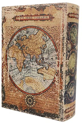 Tissting Falsche Buchbox Vintage Europäischen Weltkarte Alte Bücher Deko Buchattrappe 21,5 x 30 x 7,5 cm Gefälschte Buch Box Schmuck Schatzkiste für Schreibtische Regal Dekoration