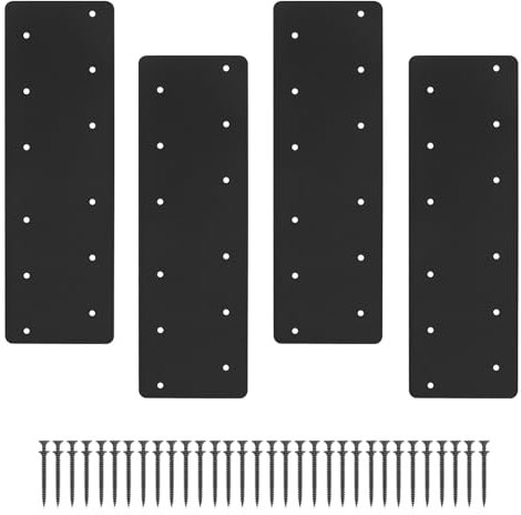 4 Stück gerade Stahl-Flachplatte 39,9 x 12,7 cm. Robuste Reparaturplatte mit schwarzen, pulverbeschichteten Verbindungsklammern, I-Form-Metallplatte mit Schrauben. Gerade flache Platte für