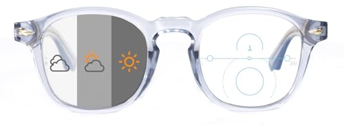 OKH Photochrome Progressive Multifokus Lesebrille UV400 Outdoor Sonnenleser Blau Licht Blockierung für Damen Herren Bifokale Rechteck Brillen Leser(Transparentes Grau, +2,5)