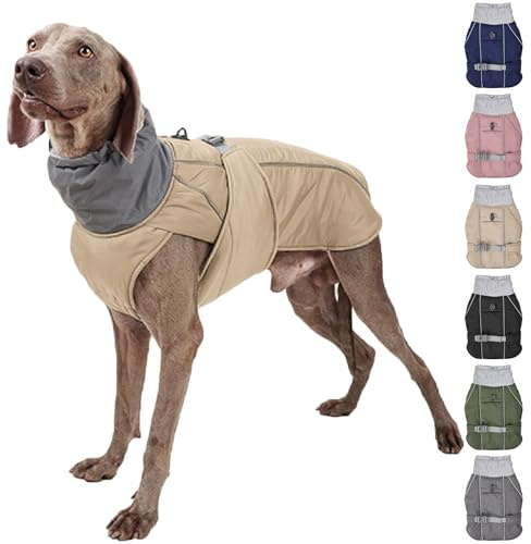RUYICZB Hundemantel Winter Wärme Hundejacke Für Kleine Mittlere Große Hunde Hundebekleidung, Wasserdicht Winddicht Wintermantel, Reflektierend Hunde Winterjacke,Beige,XXL