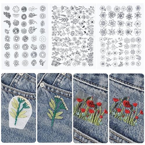 Yayatty 179 Stück Stickvorlagen Stickvlies Wasserlöslich Selbstklebend Stickaufkleber Stickvorlagen Wasserlöslich für Stickereianfänger Handnähen DIY Kleidung Rucksack Hüte