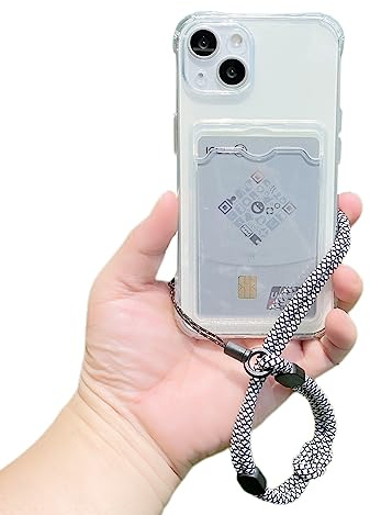 Keyihan Funda Cartera Tarjetero para iPhone 15 con Práctico Ajustable Collar Correa de Cuello Cordón,Carcasa con Ranura Tarjeta + Cuerda,Transparente Suave Slim Cuatro Esquinas Anti-Caídas Airbag