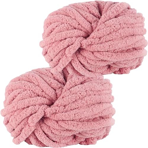 Hengrongshen Dicke Wolle 2 Stück 500g, Chunky Yarn für Armstricken, Häkeln von Decken, XXL Riesen Wolle zum Weben von Schals, Mützen, Haustier Nest - Rosa