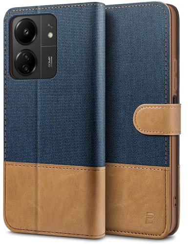 BEZ Handyhülle für Xiaomi 13C Hülle, Tasche Kompatibel für Xiaomi Redmi 13C, Schutzhüllen aus Klappetui mit Kreditkartenhaltern, Ständer, Magnetverschluss, Blaue Marine