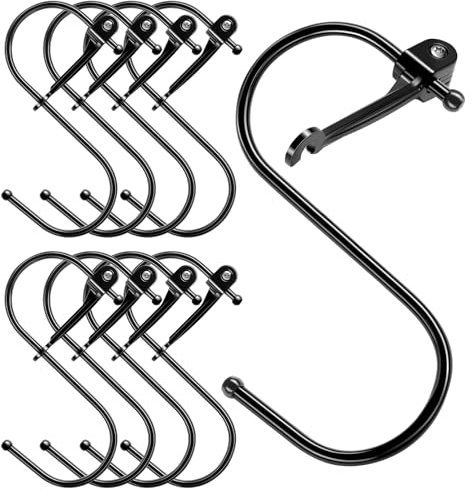Sopito S Haken, Haken Zum Einhängen 8 Stück Aufhänger Haken mit Sicherheitsschnalle, Metallhaken Passt Durchmesser innerhalb 3cm für Küche Garderobe S Hooks, Schwarz