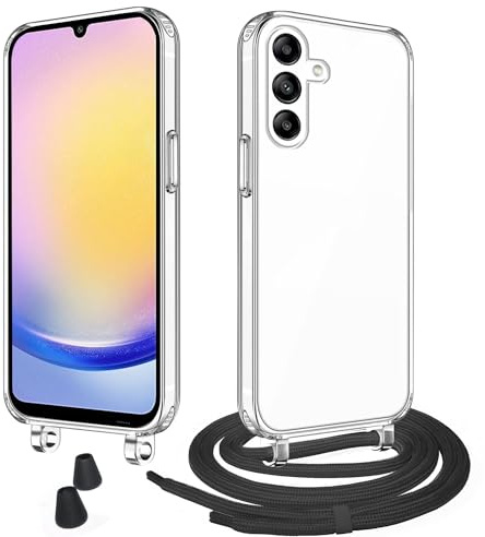 WenBaby Handykette mit Band für Samsung Galaxy A25 5G Schutzhülle Necklace Hülle mit Band Handyhülle für zum Umhängen Transparent Case mit Schnur,Schwarz