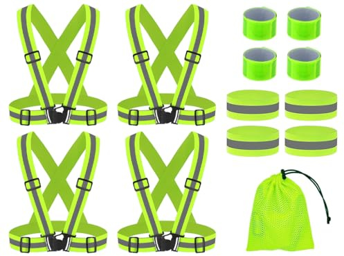 Abiyou 4PCS Einstellbar Reflektierende Warnweste, Reflektorweste, Reflektierende Sicherheitsweste, Reflektorband Fahrrad Weste, Reflektierende Weste, für Fahrrad, Joggen, Laufen, Wandern(Gelb)