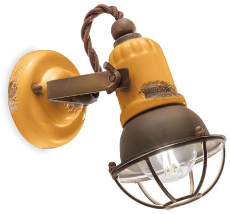 Licht-Erlebnisse Wandspot Keramik Metall B: 9 cm klein verstellbar Handarbeit in Gelb Shabby Antik Rostbraun E14 Vintage Wandlampe Küche Wohnzimmer Wandleuchte